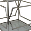 Mivi 24 Inch Plant Stand Table, Square, Pattern Base, Glass, Metal, Silver  By Casagear Home