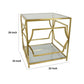 Mivi 24 Inch Plant Stand Table, Square, Pattern Base, Glass, Metal, Gold By Casagear Home