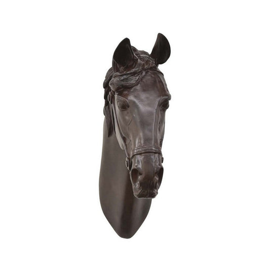 Lilie 14 Inch Horse Head Bust Statuette, Wall Mount Design, Resin, Brown By Casagear Home