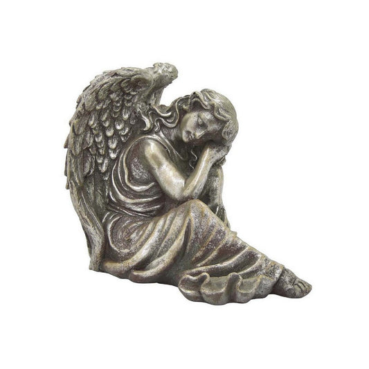 15 Inch Fairy Angel Garden Statue Decoration, Sitting Pose, Silver Resin By Casagear Home