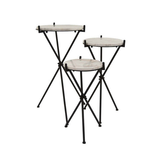 28 Inch Plant Stand Table Set of 3, Round Top, Tripod Base, Metal, Black By Casagear Home