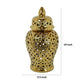 Koel 19 Inch Temple Ginger Jar, Pierced Detailing, Dome Lid, Ceramic, Gold  By Casagear Home