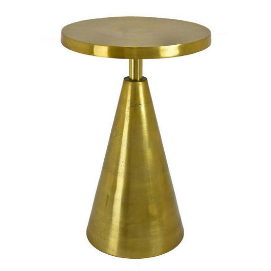 Riot 21 Inch Plant Stand Table, Round Top, Triangle Pedestal, Metal, Gold By Casagear Home