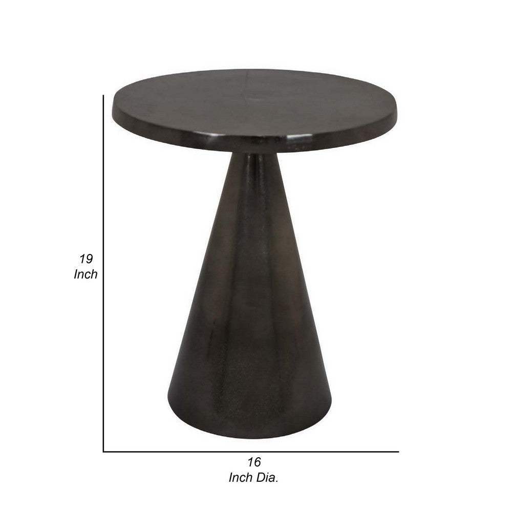 Riot 19 Inch Plant Stand Table, Round Top, Triangle Pedestal, Metal, Black By Casagear Home