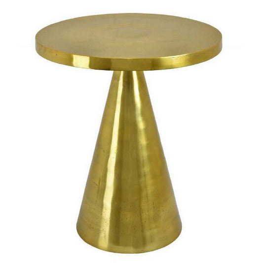 Riot 19 Inch Plant Stand Table, Round Top, Triangle Pedestal, Metal, Gold By Casagear Home