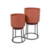 24 Inch Metal Planters with Stand, Set of 2, Terracotta and Black By Casagear Home