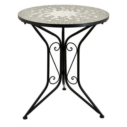 28 Inch Garden Plant Stand Table, Accented Base, Metal, Gray and Black By Casagear Home