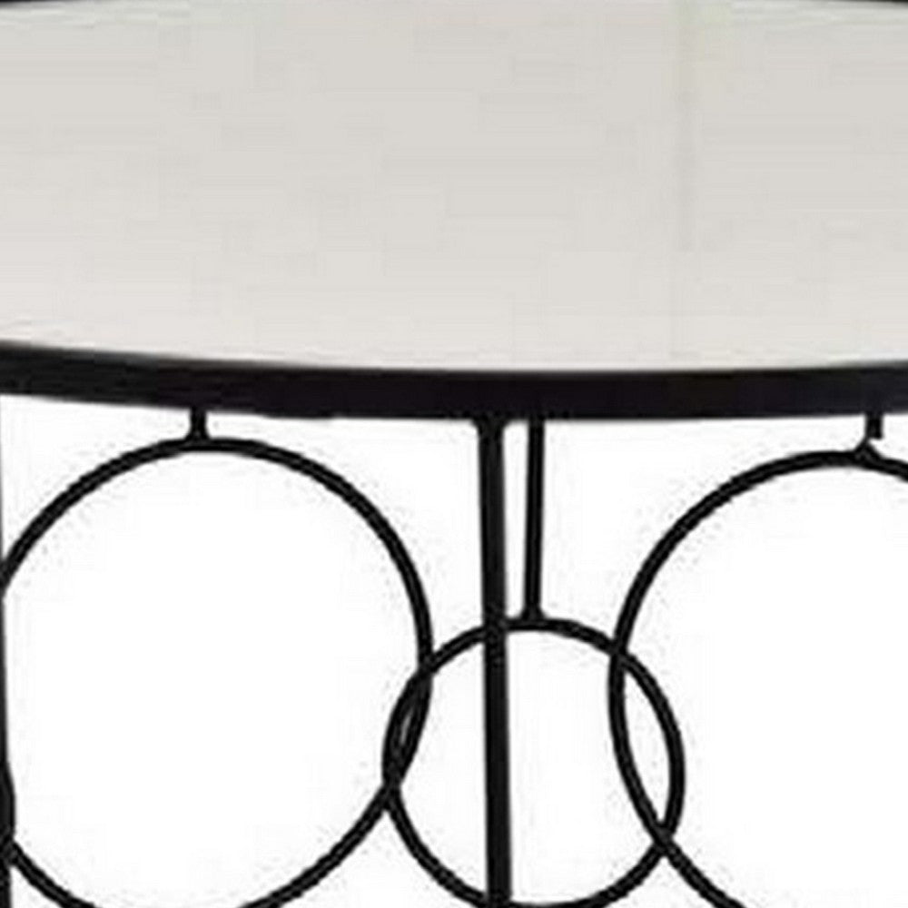 31 Inch Plant Stand Table Set of 2, Round Top, Pattern Base, Metal, Black  By Casagear Home