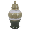 Pril 20 Inch Temple Jar with Clean Lines, Ceramic, Brown, Green Finish By Casagear Home