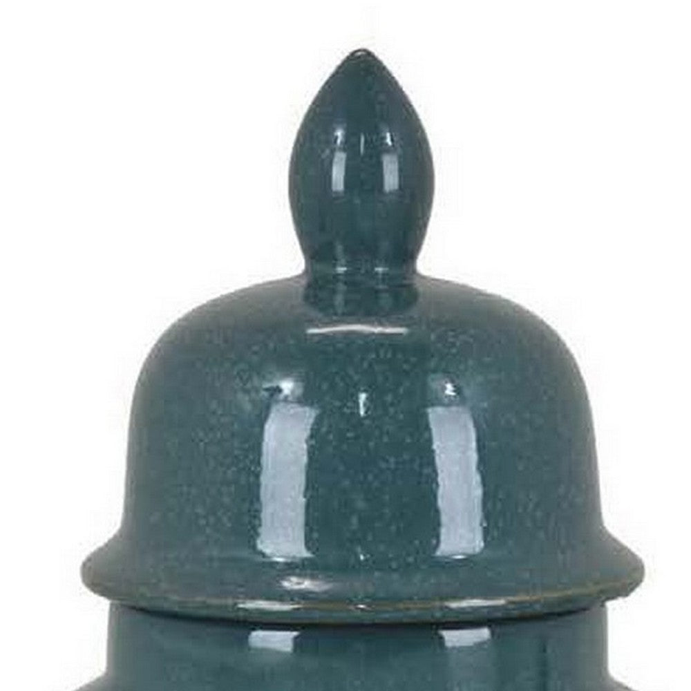 Caty 20 Inch Temple Jar, Finial Dome Lids, Classic, Ceramic, Green Finish By Casagear Home