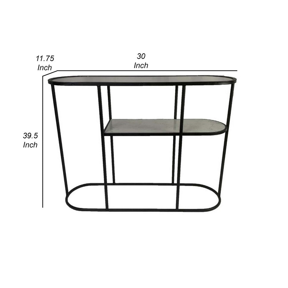 40 Inch Plant Stand Table, Open Metal Frame, 2 Glass Shelves, Black Finish By Casagear Home