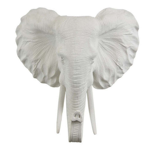 17 Inch Wall Decor, Elephant Sculpture Resin, White, Transitional Style By Casagear Home