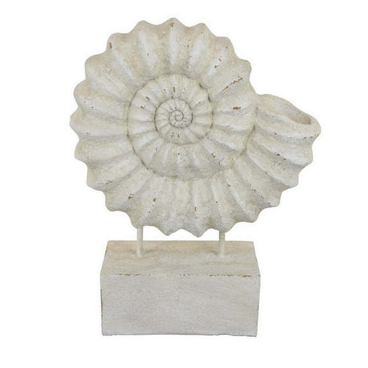 Shyn 19 Inch Shell Decor, Resin, Wood Stand, Classic Antique White Finish By Casagear Home