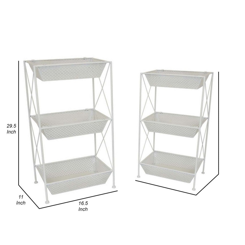 30 Inch Plant Stands Set of 2, Open Metal Frame, 6 Square Baskets, White By Casagear Home