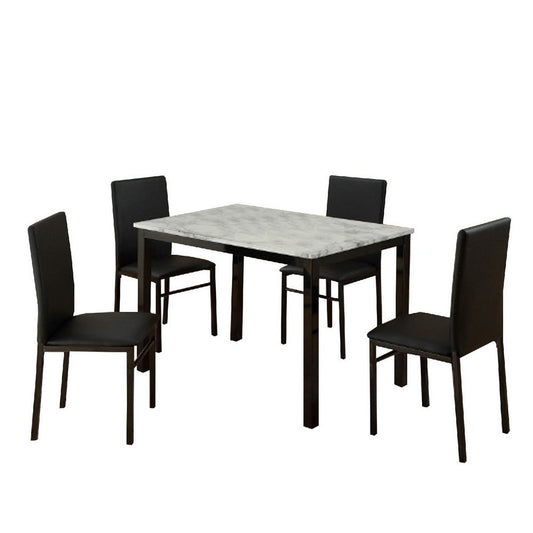 Riley 5 Piece Dining Table Set, Wood, 4 Chairs, White Fabric Upholstery By Casagear Home