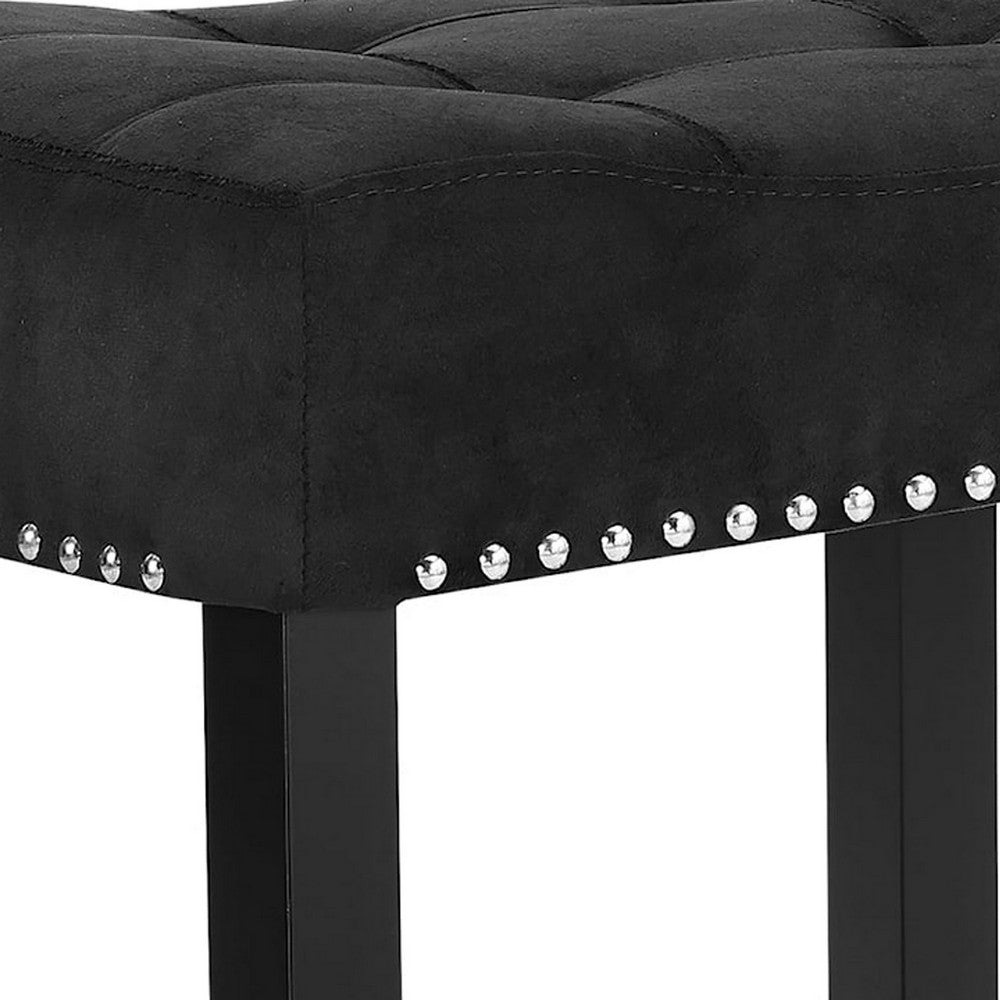 Jordan 26 Inch Counter Height Stool, Saddle Seat, Black Leather and Wood By Casagear Home