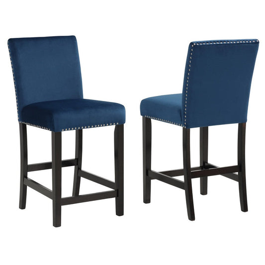 Jordan 24 Inch Counter Height Side Chair Set of 2, Fabric Upholstery, Blue By Casagear Home