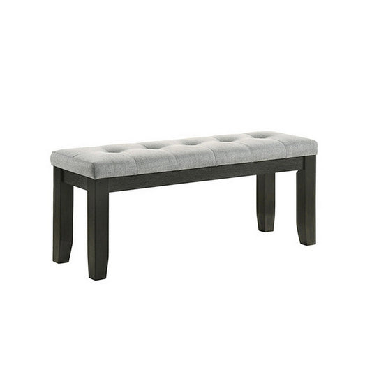 Woodlands 48 Inch Bench, Classic Wood Frame, Soft Gray Finished Fabric By Casagear Home