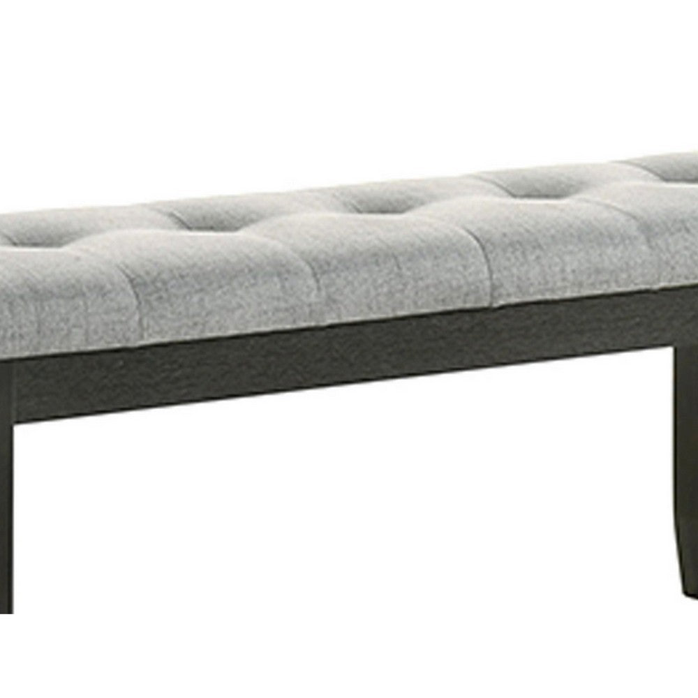 Woodlands 48 Inch Bench, Classic Wood Frame, Soft Gray Finished Fabric By Casagear Home