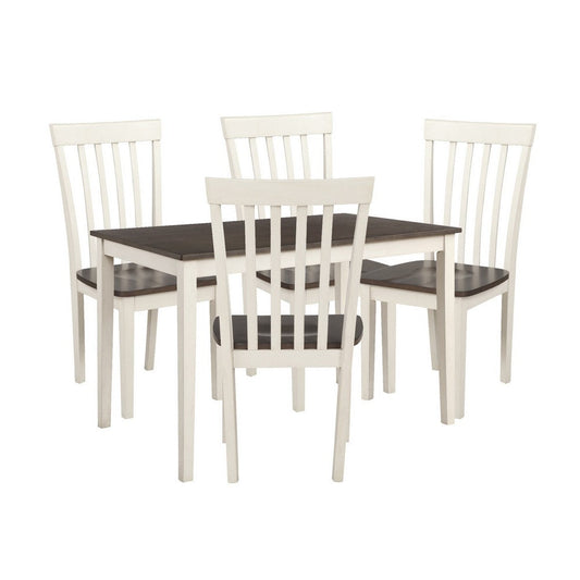 5 Piece Dining Table Set with 4 Chairs, Wood Frame, White and Grayish Brown By Casagear Home