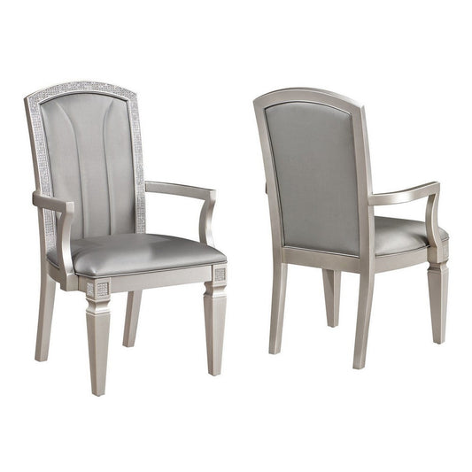 Scott 23 Inch Dining Armchair Set of 2, Gray Faux Leather and Taupe Wood By Casagear Home
