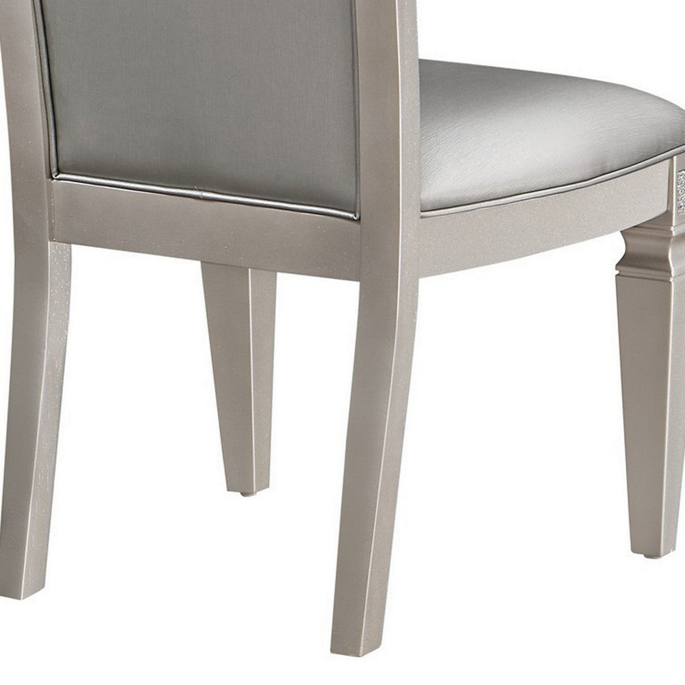 Scott 19 Inch Dining Side Chair Set of 2, Gray Faux Leather, Taupe Wood By Casagear Home