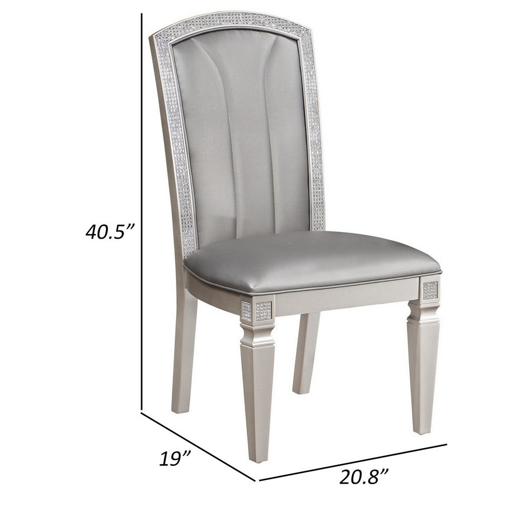 Scott 19 Inch Dining Side Chair Set of 2, Gray Faux Leather, Taupe Wood By Casagear Home