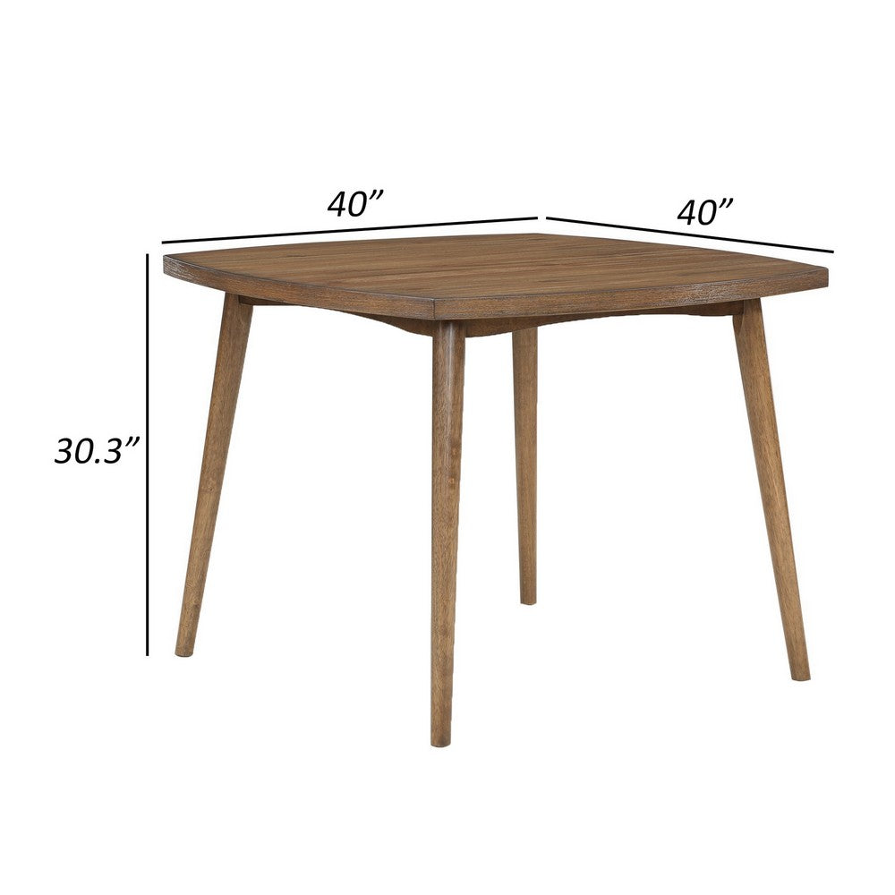 Summit 40 Inch Dining Table, Square Top, Rounded Edges, Wood Frame, Brown By Casagear Home