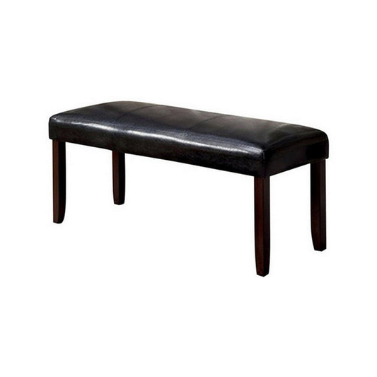 Oliver 46 Inch Bench, Leather Upholstery, Wood Frame, Soft Cushion, Black By Casagear Home