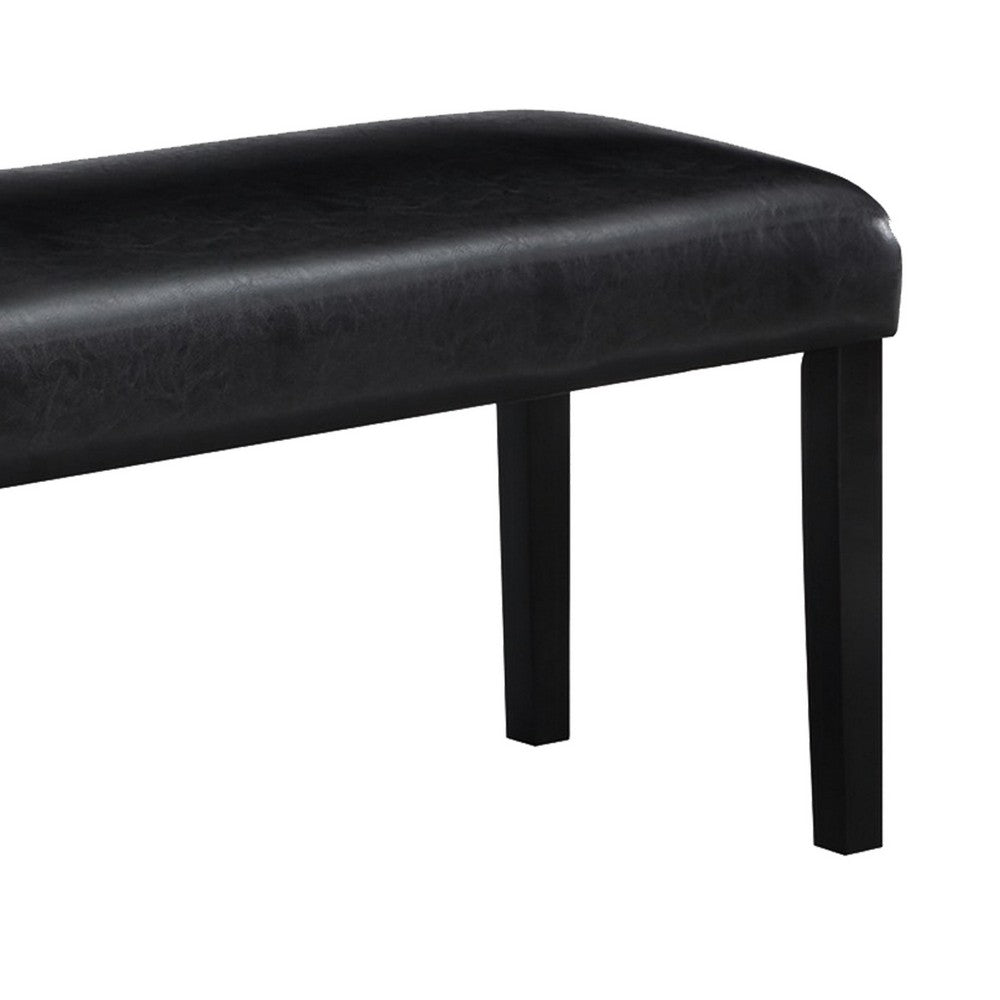 Tristan 46 Inch Bench, Faux Leather, Wood Frame, Soft Cushion, Black By Casagear Home