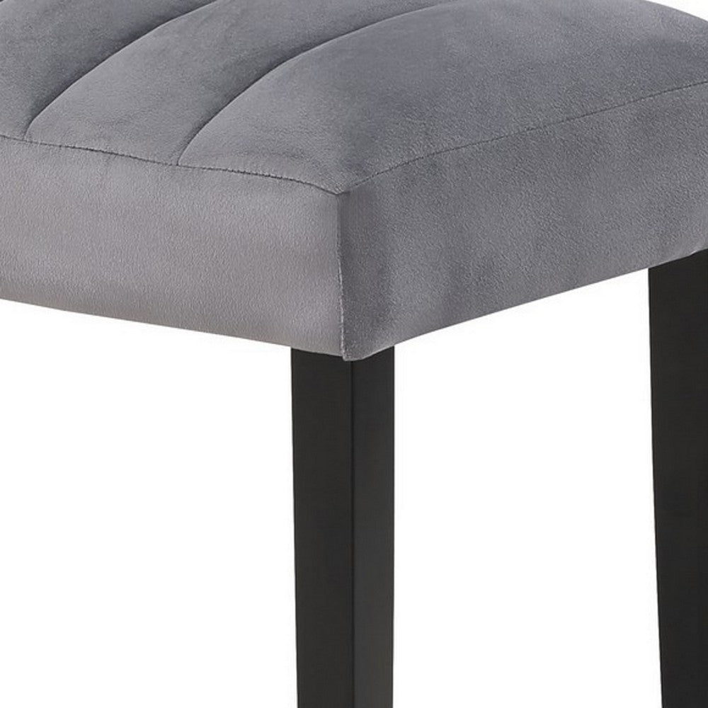 Marcus 46 Inch Dining Bench, Fabric Upholstery, Wood, Tufted, Gray, Black By Casagear Home