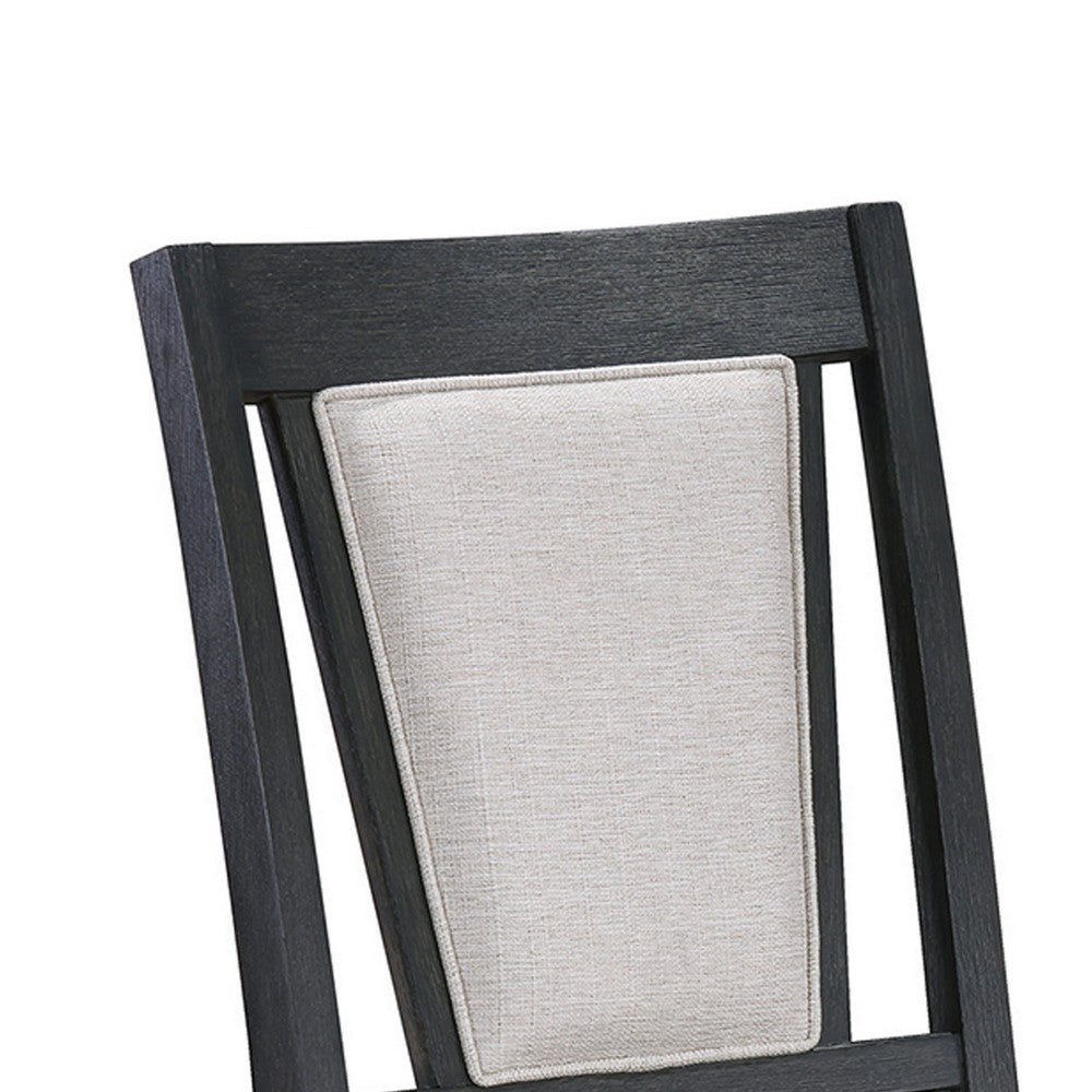 Jackson 19 Inch Side Chair Set of 2, Black Wood Frame, Off White Poly Linen By Casagear Home