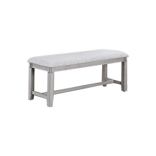 Peter 50 Inch Dining Bench, Fabric Upholstery, Cushioned, Driftwood Gray By Casagear Home
