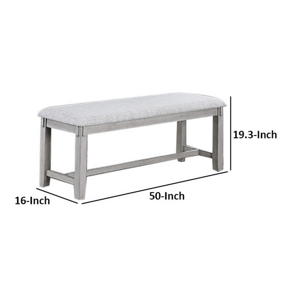 Peter 50 Inch Dining Bench, Fabric Upholstery, Cushioned, Driftwood Gray By Casagear Home