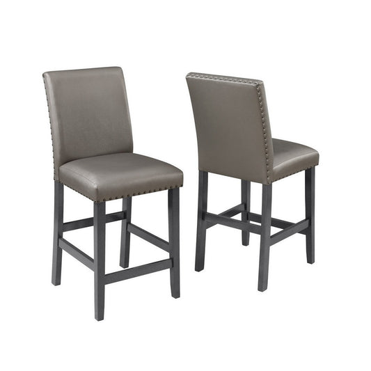 Scarlett 26 Inch Counter Height Chair Set of 2, Plush Gray Faux Leather By Casagear Home