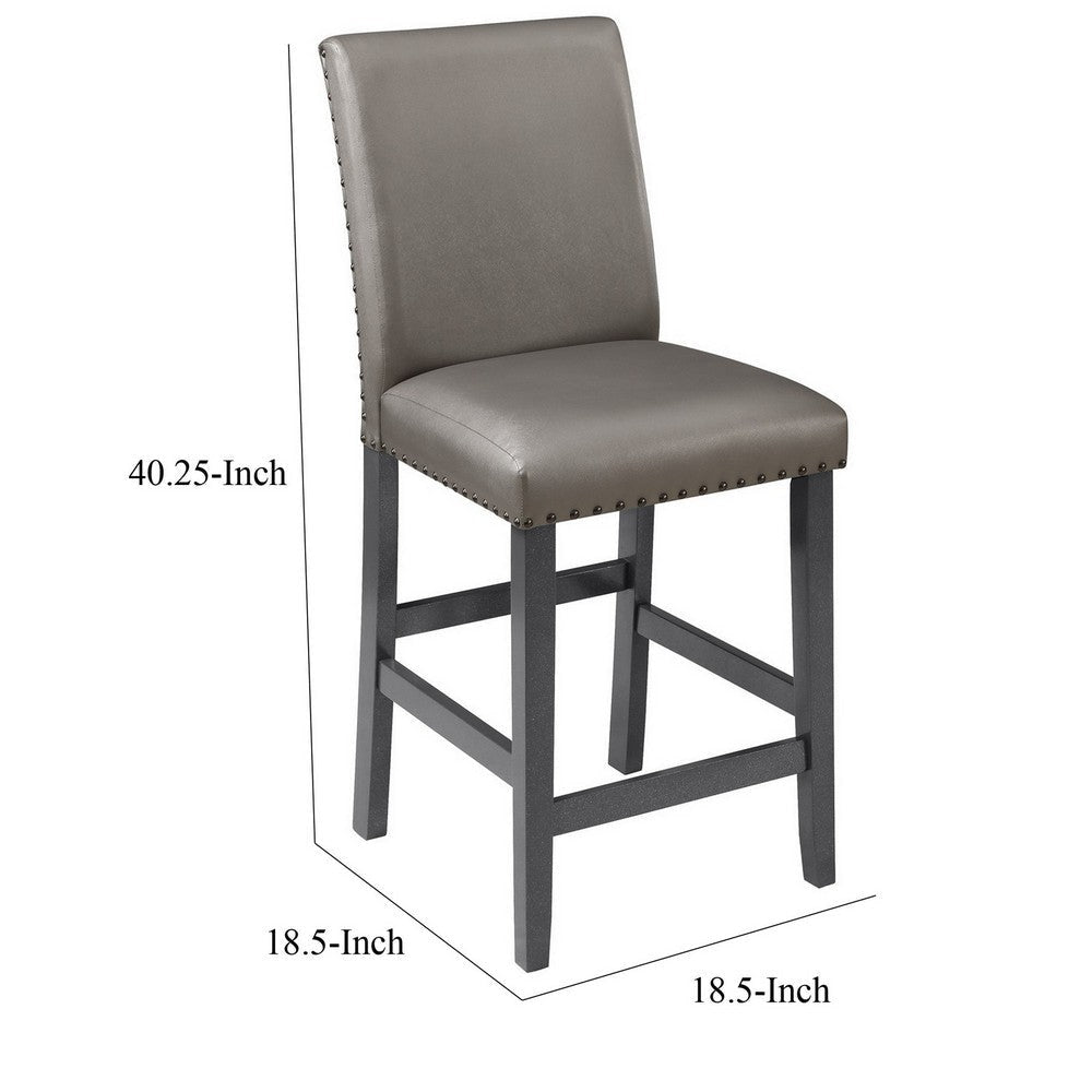 Scarlett 26 Inch Counter Height Chair Set of 2, Plush Gray Faux Leather By Casagear Home