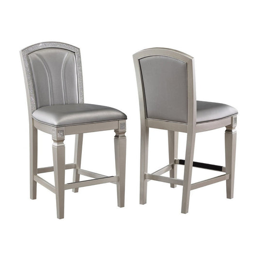 Scott 26 Inch Counter Height Chair Set of 2, Wood Frame, Faux Leather, Gray By Casagear Home