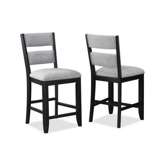 Kara 26 Inch Counter Height Chair Set of 2, Wood Frame, Upholstered, Gray By Casagear Home