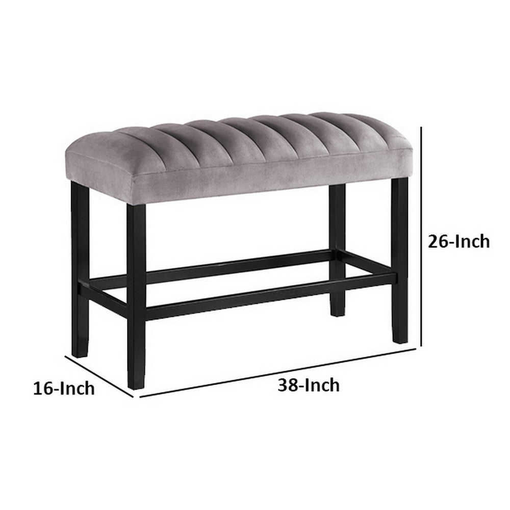 Marcus 38 Inch Counter Height Bench, Wood Frame, Fabric Upholstery, Gray By Casagear Home