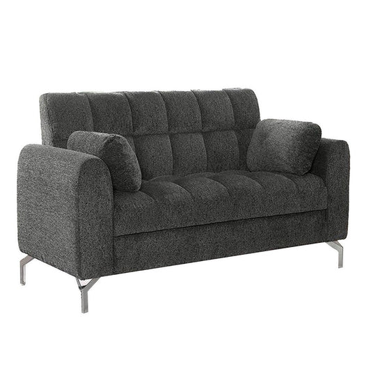Lupe 56 Inch Loveseat, Biscuit Tufted, Chrome Legs, Chenille, Dark Gray By Casagear Home