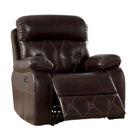 Dudd 37 Inch Power Glider Recliner with USB Port, Faux Leather, Brown By Casagear Home