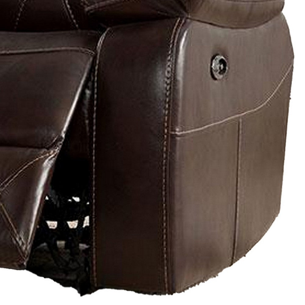 Dudd 37 Inch Power Glider Recliner with USB Port, Faux Leather, Brown By Casagear Home