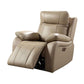 Gape 37 Inch Power Recliner, Lumbar Padded, USB Port, Leather, Light Brown By Casagear Home