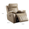 Gape 37 Inch Power Recliner, Lumbar Padded, USB Port, Leather, Light Brown By Casagear Home