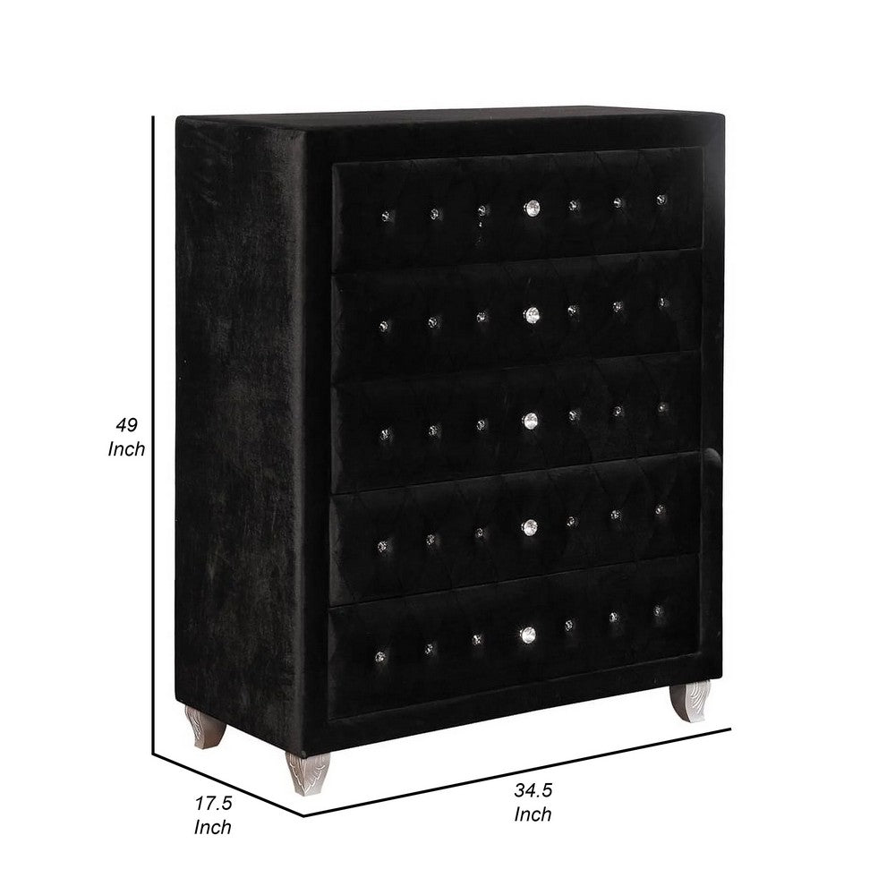 Zoha 49 Inch Tall Dresser Chest, 5 Drawer, Cabriole Legs, Black Fabric By Casagear Home