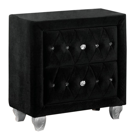 Zoha 26 Inch Nightstand, 2 Drawer, Cabriole Legs, Wood, Black Upholstery By Casagear Home