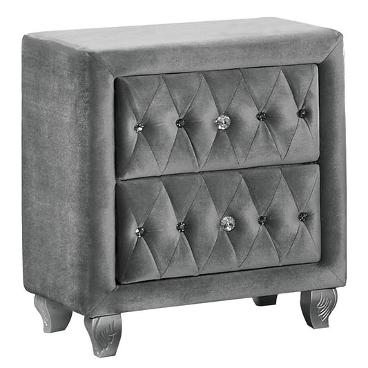 Zoha 26 Inch Nightstand, 2 Drawer, Cabriole Legs, Wood, Gray Upholstery By Casagear Home
