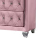 Zoha 49 Inch Tall Dresser Chest, 5 Drawer, Cabriole Legs, Pink Upholstery By Casagear Home