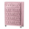 Zoha 49 Inch Tall Dresser Chest, 5 Drawer, Cabriole Legs, Pink Upholstery By Casagear Home