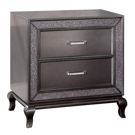 Ony 30 Inch Nightstand, 2 Drawers, Solid Wood, Chrome, Graphite Gray Finish By Casagear Home